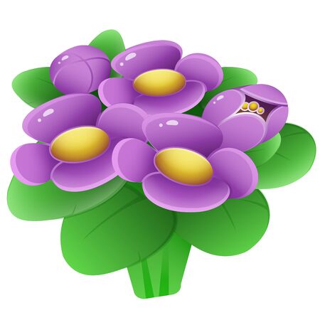 Color image of bunch of violets on white background. Flowers. Vector illustration.のイラスト素材