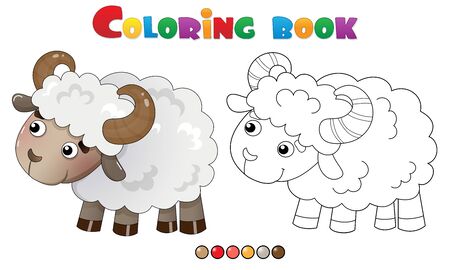 Coloring Page Outline of cartoon sheep. Farm animals. Coloring book for kids.のイラスト素材