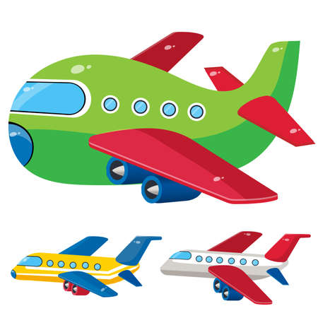 Color images of cartoon airplanes on a white background. Vector illustration set of vehicle, transport for kids.のイラスト素材