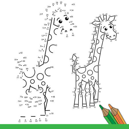 Puzzle Game for kids: numbers game. Coloring Page Outline of cartoon funny giraffe. Coloring Book for children.のイラスト素材