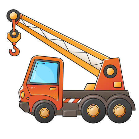 Cartoon big truck crane. construction vehicles. Colorful vector illustration for kids.のイラスト素材