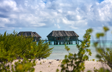Typical Polynesian landscape -small houses on water.のeditorial素材