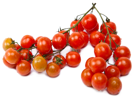 The branch of cherry tomatoes, isolated on white backgroundの写真素材
