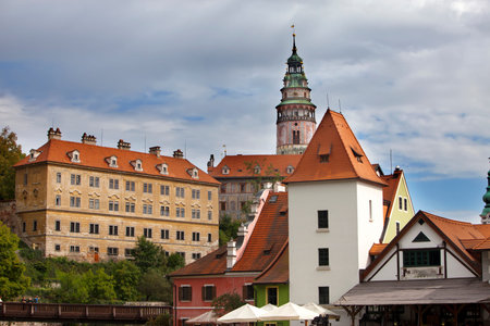 city and historic castle in Cesky Krumlovのeditorial素材