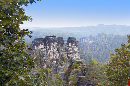 Bastei rock formation in Saxon Switzerland National Park, Germanyの写真素材