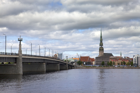 Bridge over Daugava River in Riga, Latviaの写真素材