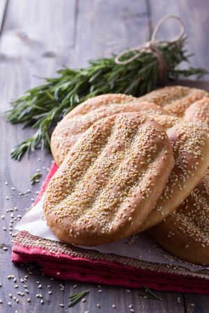 Flat bread with sesame seedsの写真素材