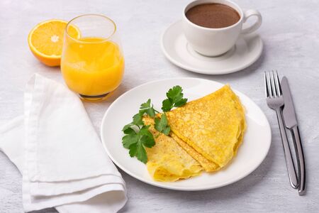 Keto breakfast with high-fat low-carb on a light grayの写真素材