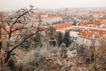 Scenic aerial panorama of the Old Town architecture in Prague, Czech Republicの写真素材