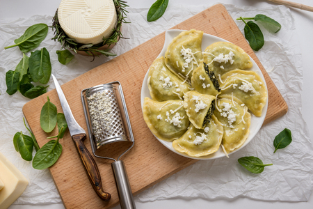 Dumplings with spinach and white cheese.の写真素材