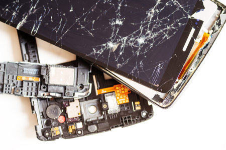Broken phone that cannot be repaired isolated on white background