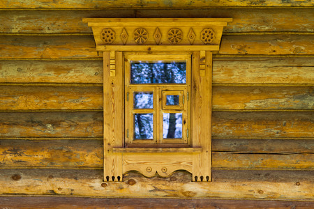 Window in Russian wooden houseの写真素材
