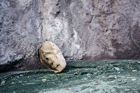 large stone lies in the mountainsの写真素材