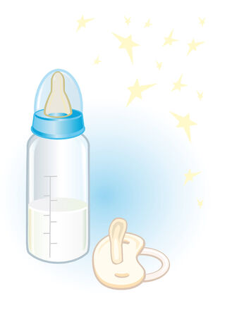 feeding-bottle and nipples on a blue ovalのイラスト素材