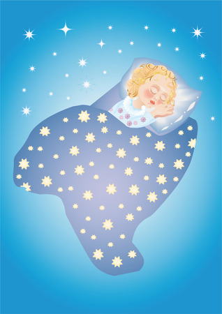 A kid sweetly sleeps under starsのイラスト素材