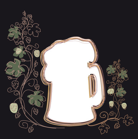 background for the menu of bar with glass of beer and hopの写真素材