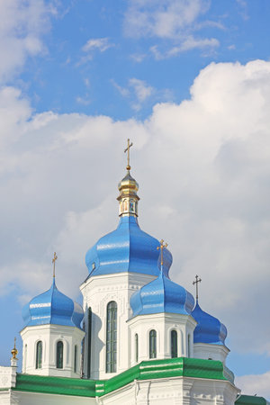 Domes of orthodox temple on a background sky