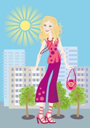 A beautiful blonde is in the suit of trousersの写真素材