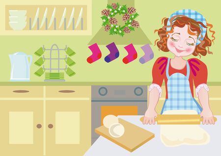 Illustration of a happy child cooking in Advent.の写真素材