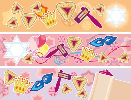 Set of three banners to the Jewish merry holiday Purimのイラスト素材