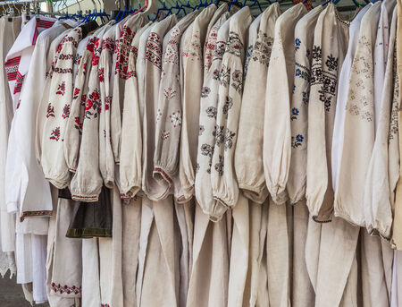 Selling an old Ukrainian national folk clothes.の写真素材
