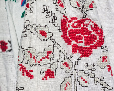 A fragment of Ukrainian embroidery on the sleeve shirt from the central regions of Ukraine