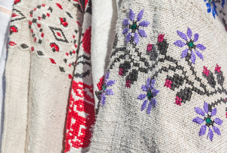 A fragment of Ukrainian embroidery on the sleeve shirt from the central regions of Ukraine