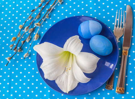 And festive Easter table setting in blue
