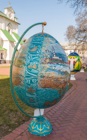 KIEV, UKRAINE - APRIL11:Easter eggs at Ukrainian festival of Easter eggs in the "St. Sophia" on april 9-19, 2015 in Kiev, Ukraine. For decoration has been used 10,000 Easter eggsのeditorial素材