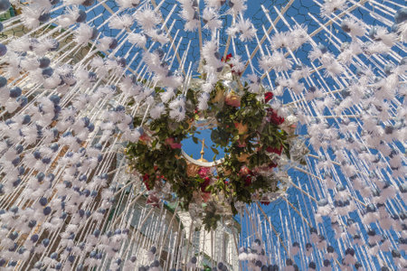 KIEV, UKRAINE - APRIL11:Easter eggs at Ukrainian festival of Easter eggs in the "St. Sophia" on april 9-19, 2015 in Kiev, Ukraine. For decoration has been used 10,000 Easter eggsのeditorial素材