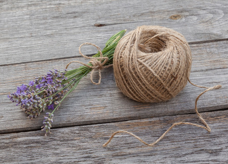 Lavender flowers on wooden background.の写真素材
