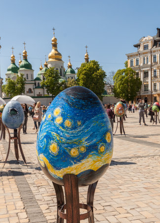KYIV, UKRAINE - APRIL 28, 2016: All-Ukrainian festival of Easter eggs by ethnocultural project Folk Ukraine on Sophia Square in the centre of Kiev, Ukraine. April-may 2016のeditorial素材