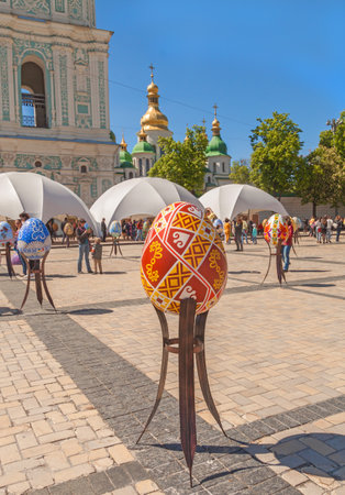 KYIV, UKRAINE - APRIL 28, 2016: All-Ukrainian festival of Easter eggs by ethnocultural project Folk Ukraine on Sophia Square in the centre of Kiev, Ukraine. April-may 2016のeditorial素材