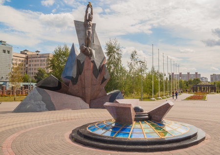 KIEV, UKRAINE - AUGUST 26, 2014: Memorial to victims of the accident at Chernobyl, on Troyeschina, in Kiev, Ukraineのeditorial素材