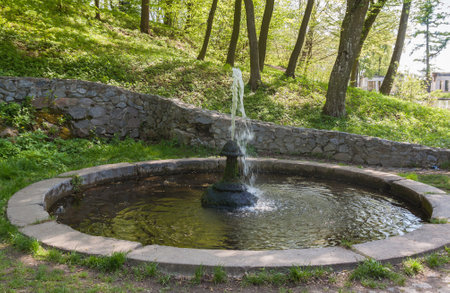UKRAINE, BELAYA TSERKOV - APRIL 18, 2016: fountain in the park "Alexandria"    in Belaya Tserkov, Ukraineのeditorial素材