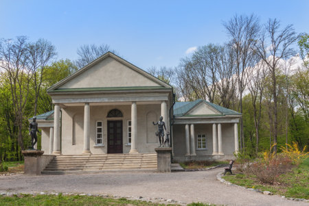 UKRAINE, BELAYA TSERKOV - APRIL 18, 2016: The restored Pavilion Ballroom  in the Park of Alexandria in Belaya Tserkov, Ukraineのeditorial素材