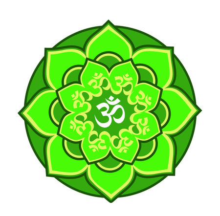 Eight-mandala blue with the mantra Aum (Om) symbol  enlightenment on a white backgroundのイラスト素材