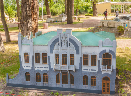 KIEV, UKRAINE - JULY 3, 2016: Entertaiment Park Ukraine in Miniature (Small scale Ukraine). Model of the House of the Weeping Widow is an architectural landmark in Kiev, Ukraineのeditorial素材