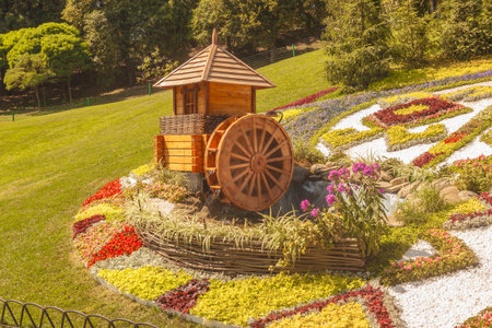 KYIV, UKRAINE-AUG 18, 2017: Aug 18- Sep 11 at Spivoche Pole flower exhibition under name "Ukrainian., Its .Special, V.S." to 26 anniversary of Independence of Ukraine on 2017 in Kiev, Ukraine.のeditorial素材