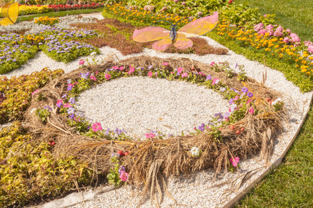 KYIV, UKRAINE-AUG 23, 2018: Aug 17- Sep 17 at Spivoche Pole flower exhibition under name "Magic Ukrainian myth" to 27 anniversary of Independence of Ukraine on 2018 in Kiev, Ukraine.のeditorial素材