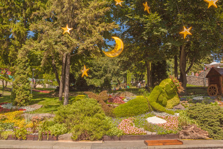 KYIV, UKRAINE-AUG 23, 2018: Aug 17- Sep 17 at Spivoche Pole flower exhibition under name "Ukrainian., Its .Special, V.S." to 27 anniversary of Independence of Ukraine on 2018 in Kiev, Ukraine.のeditorial素材