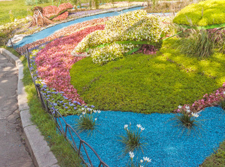 KYIV, UKRAINE-AUG 23, 2018: Aug 17- Sep 17 at Spivoche Pole flower exhibition under name "Magic Ukrainian myth" to 27 anniversary of Independence of Ukraine on 2018 in Kiev, Ukraine.のeditorial素材