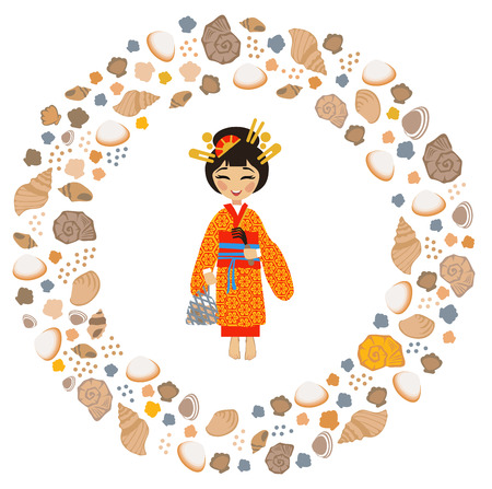 Siohigari, a Japanese tradition of collecting and admiring shells at low tide in summerのイラスト素材