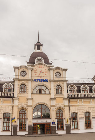 LUTSK, VOLYN REGION, UKRAINE - 10 AUGUST, 2019: building of Lutsk railway station.のeditorial素材