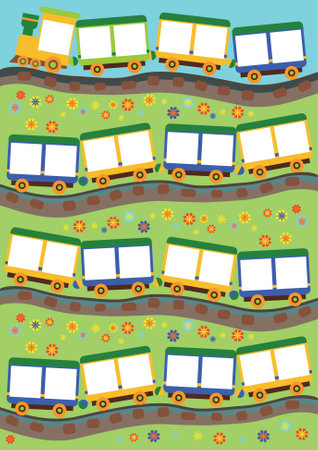 Vector illustration of a toy train, cartoon train, background for greeting cards, children's album or photoのイラスト素材