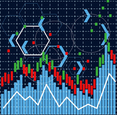 Vector illustration stock market green and red chart with dark background, cryptocurrency market, tradingのイラスト素材