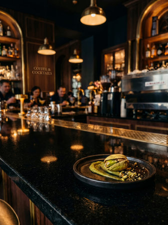 Pistachio and walnut on a plate in a cafe