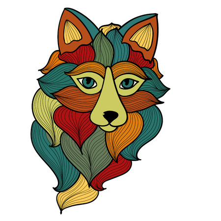 Fox with waves ornament. Vector. It can be used for tattoo or t-shirt logoのイラスト素材