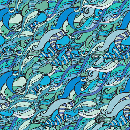 Seamless abstract hand-drawn waves pattern, wavy background. Seamless pattern can be used for wallpaper, pattern fills, web page background,surface textures. Gorgeous seamless floral backgroundのイラスト素材