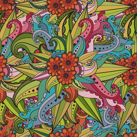 Abstract vector decorative ethnic floral colorful seamless patternのイラスト素材